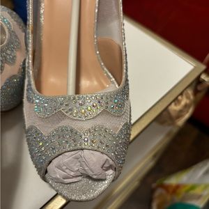 Platform, silver peep, toe, high heel dress shoes